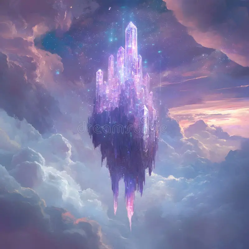 澳门荷官紫色水晶城堡漂浮在梦幻天空